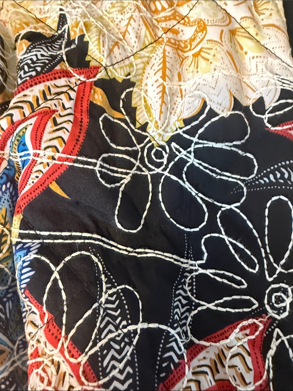 7 For All Mankind Quilted Floral Belted Jacket - Black Multi - Picture 2 of 7